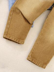 3pcs/Set Kids Light & Medium Blue Washed Denim Jeans, Boys Casual Elastic Waist Pants For Spring & Autumn - Khaki - View 7