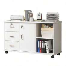 Archivador horizontal móvil de 3 cajones, archivador de oficina - Blanco - Ver 8