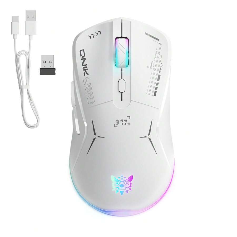 Wired/Wireless Dual Mode Gaming Mouse, PC Computer  Mice USB Mouse With Cycle Light Effect, RGB Modes, 5 Adjustable D Up To 4800, Lightweight  Ergonomic Optical Mouse  For Windows PC Laptop Gamer - 白色 - 查看 1