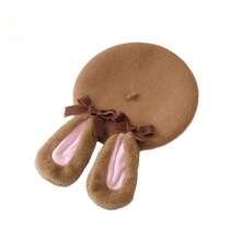 Lop-Eared Rabbit Beret Japanese Style Bowknot Versatile Autumn Winter Melad Painter Hat - 駝粉兔耳貝雷帽 - 查看 5