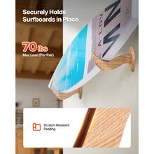 Surfboard Wall Mount, Horizontal Surfboard Rack For Storage And Display, Wooden Board Stand Organizer For Wall, Surf Board Holder Ideal For Wakeboards, Snowboards, Kiteboards, Shortboard, Skis - Wall-mounted 1-story unit - 查看 3