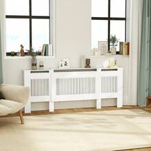 HOMCOM Retractable Radiator Cover With Shelf And Slats, 125-201 X 19 X 81.5 Cm, White. - 1 - 查看 2