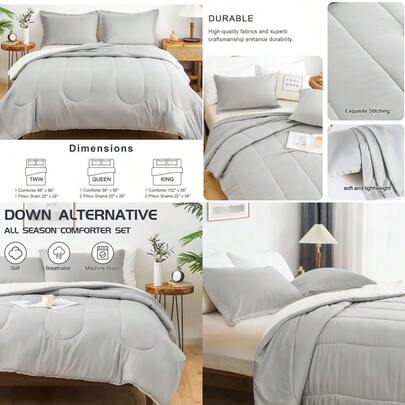 Queen Comforter Set 3 Pieces Grey Soft Comforter For Queen Size Bed Lightweight Bedding Set For All Season With Comforter