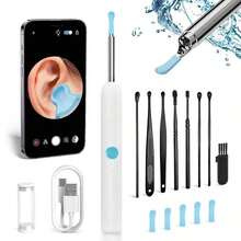 1pcs Smart Visual Ear Scoop Family Set, Ear Wax Removal Camera, Ear Cleaner HD Camera, Ear Cleaning Kit With 8pcs Ear Set, Wireless WiFi Otoscope With 6 Lights, Rechargeable Earwax Removal Tool Kit - Black - View 1