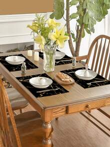 1 pieza Camino de mesa negro y dorado, diseño de textura de mármol con veta dorada, minimalista pero con estilo para decorar la mesa del comedor, añade un ambiente natural para la entrada, decoración del hogar, reunión familiar, mesa de café, sala de estar - Negro - Ver 10