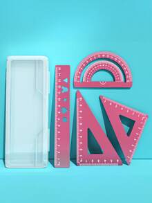 Juego de 4 piezas de regla triangular de aluminio personalizada, regla ondulada y transportador, regla de metal de 15 cm y 20 cm con nombre grabado, herramientas de medición personalizadas - rosa roja - Ver 13