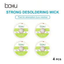 BAKU 4pcs Solder Wick Braid With Flux, Upgrade Desoldering Wick (0.059in, 4.92ft Each) No Clean Low Residue Soldering Wick, Coated Braid For Electronics Component Repair, PCB Circuit Board