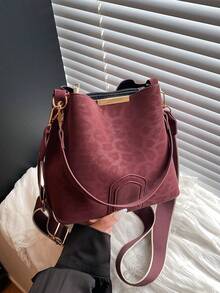 Túi đeo chéo họa tiết da báo PU đa năng thời trang mới, túi đeo vai nữ dây rộng chất lượng cao phong cách cổ điển, thích hợp cho công việc, hẹn hò, mua sắm, sử dụng hàng ngày - Màu Đỏ Sâu - Xem 4