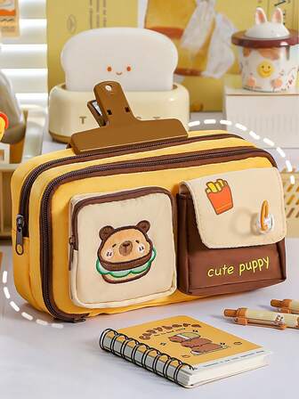 1pc Cute Japanese Style Large Capacity Drawstring Student Pencil Case, Multi-Functional Dirt-Resistant Multi-Pocket Organizer Desk Stationery Box, Can Store Calculator, Notebook And Pens - Suitable For School, Office And Travel - Suitable For Students, Professionals, Men And Women, School Stationery Storage Box, Multi-Functional Storage Box, Secure Zipper Closure, Pencil Case