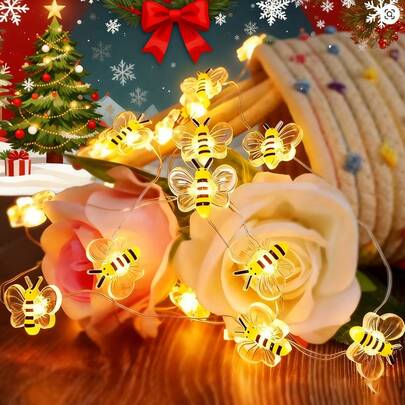 2025 Nouveau 1 pièce 2 M 20 LED Guirlande lumineuse en fil de cuivre en forme d'abeille, thème animal mignon. Idéal pour les cadeaux de filles, les fêtes quotidiennes, la décoration de chambre. Fonctionne sur piles (piles non incluses)