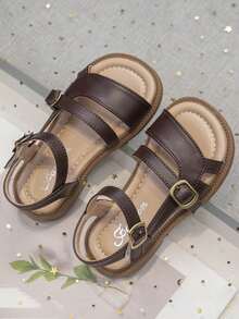 儿童凉鞋，幼儿男女童夏季沙滩鞋，带可调节双绑带 - 棕色 - 查看 8
