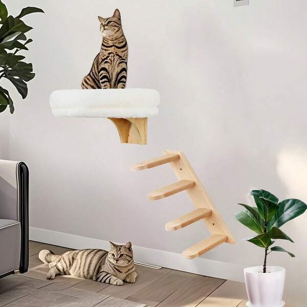 Warm Cat Wall Perch, Cat Hammock, Wooden Cat Wall Shelf With Soft Cat Bed, Thick Soft Cat Bed For Elevated Viewing