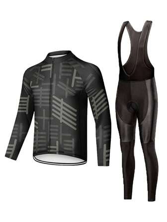 男士骑行服套装，拉链式骑行服山地车骑行衬衫+背带骑行紧身裤，适合骑行运动