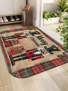 1 szt. świąteczna wycieraczka, wykonana z poliestru, z motywem dziadka do orzechów, do układania prezentów, do użytku wewnątrz i na zewnątrz, zmywalna, antypoślizgowa, odpowiednia do sypialni, przedpokoju, patio, jako rekwizyt fotograficzny, dekoracja świąteczna