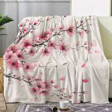 Ultra-Soft Pink Flannel Tapestry With Peach Blossom Design For Room Decoration And Wall Decor- A Cozy Blanket And Wall Hanging For Friends To Enhance Home Aesthetic With Artistic Style And Warmth, Digital Printing 280gsm, Cherry Blossom Flannel Blanket,  Plum Blossom Plush Blanket- Cozy Winter Gift, Valentine'S Day Gift - 多色3 - 查看 2