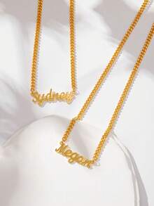 1 Piece Of High-Quality Custom Cuban Name Necklace, Gold-Plated Name Pendant, Customizable With English Name, Personalized Stainless Steel Necklace, Name Necklace, Custom Necklace, Women's Necklace, Women's Jewelry, Christmas Gift, Valentine's Day Gift, Personalized Gift, Unique Gift For Couples, Friends, Family, Anniversaries, Birthdays. - Multicolor - View 3