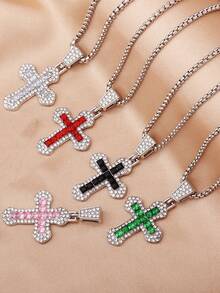 1-5 piezas Elegantes collares con colgante de cruz, joyería de estilo hip hop unisex, accesorios de moda europeos y americanos, adecuados para declaración de moda - Multicolor - Ver 14