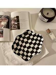 INS-Stil Schachbrett Retro Wolken Keramikteller, Dessert-/Salat-/Frühstücksteller, Haushaltsgeschirr, Schmuck-/Lippenstift-Aufbewahrungsschale, nordischer Stil Dessertteller, Foto-Prop-Dekoration