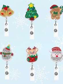 1Pc Cute Cartoon Christmas Acrylic Christmas Tree, Santa Claus, Snowman, Bell, Christmas Stocking, Gingerbread Man Pattern Element Telescopic Buckle Accessory Fashion Decoration, Suitable For Card Holders, Work ID Cards, ID Cards, Student Cards, Access Cards, Keychains, Backpack Decoration