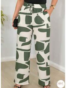 Wide-Leg Pants In DUNA Fabric With Lining, Pockets, And Elasticated Waist. - Abstract Green - View 3
