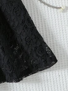 Váy ren cho bé gái tay bồng xòe, cổ tròn, màu trơn, thắt lưng, ngọt ngào, dễ thương, thanh lịch cho tiệc tùng, đám cưới - màu đen - Xem 6