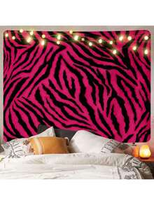 1pc Polyester Zebra Pattern Tapestry, Abstract Design, Room Decor Accent, Vibrant Pink And Black, Suitable For Living Room, Bedroom And Office, Fashionable Home Interior Decoration, Eye-Catching Large Tapestry - Multicolor - View 12
