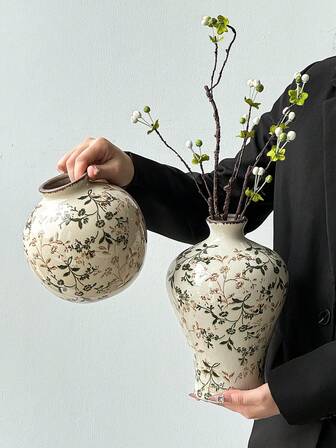 1 pieza Jarrón de cerámica con efecto craquelado estilo campestre americano, jarrón decorativo floral vintage pastoral, jarrón de gran capacidad para flores frescas/secas, vintage creativo, decoración para fiestas, Ramadán, Año Nuevo