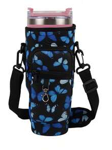 1个水壶袋/7件套运动水杯配件套装，包括30-40盎司水壶袋、心形胸针装饰、彩色吸管防尘套、3个彩色清洁刷、彩色水纹吸管