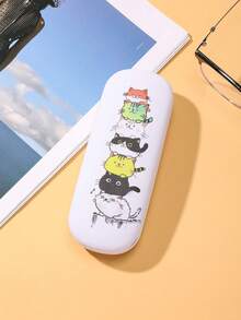 1pc Creative Cute Cat Print Eyeglass Case, Portable Crush-Resistant Hard Shell Sunglasses Case, Faux Leather Sunglasses Storage Box, Protective, Classic Sunglasses Elastic Opening Portable Storage Bag, High-Quality Cream-Colored PU Leather Glasses Case, Unisex, High Cost-Performance Vintage Prescription Glasses & Sunglasses Storage Box, Ideal Gift Set For Friends On Halloween, Christmas And Other Holidays - Multicolor - View 9