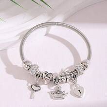 Christmas Charm Bracelet Gold Heart & Silver Bow Plated Crown- Friendship Bracelets Adjustable Snake Chain With Beads & Crystals-DIY Jewelry Gift Set For Women & Girls, Birthday & Holiday Gifts - Nhiều màu - Xem 16