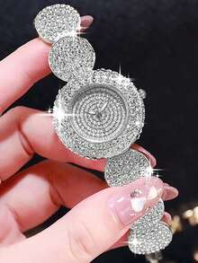 2 件套：女士时尚闪亮水晶钢带石英腕表，配配套手链 - 銀色 - 查看 8