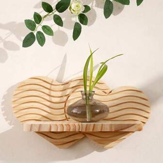 1pc Heart-Shaped Creative Wooden Wall Planter Shelf, Wooden Craft Home Decor