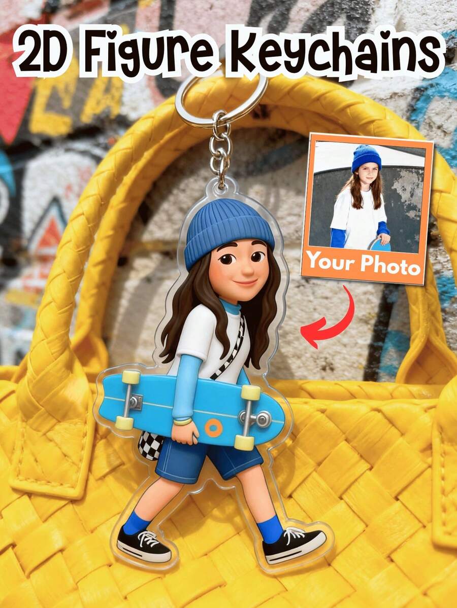 1/3/5 piezas Llavero personalizado con foto de dibujos animados, se puede convertir fotos reales en personajes de dibujos animados, regalo ideal para parejas, amigos, familia, mascotas, compañeros de clase, colegas, decoración de llavero personalizada única para oficina, escuela, hogar, cumpleaños, Navidad, aniversario, Día del Maestro, colgante de mochila, regalo conmemorativo perfecto para ocasiones especiales - Multicolor - Ver 1