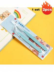 2pcs/Set Stainless Steel Tweezers Set (Straight & Curved), Includes Eyelash Tweezers, Tweezer Stickers And Paper Tape Clips, Multi-Functional Set For Stationery, DIY Scrapbooking, Albums, School Supplies, Macaron Crafts, Cooking, Stickers, Albums, Eyelashes, Jewelry Making, Models And More. - Multicolor - View 15