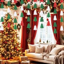 1 pieza Guirnalda de árbol de Navidad 3D - Decoraciones colgantes de fiesta rojas, blancas y verdes, bandera de papel festiva para el árbol de Navidad, decoración del hogar y la oficina para Navidad - Suministros de fiesta de Feliz Navidad