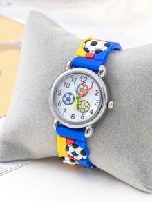 1pc Tri-Color Football Pattern Quartz Watch, Gift For Boys, Suitable For School And Outdoor Sports