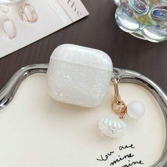 1pc Fashion IMD Shell Texture Gilded Colorful Shell Anti-Drop Earphone Case + Pearl Shell Pendant Bluetooth Earphone Case Protector Compatible With Apple 1st/2nd/3rd/Pro/Pro 2nd Generation, Creative Design Compatible With Apple 4th Generation