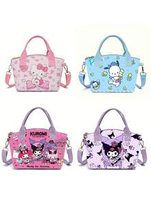 1pc Cute Pastel PU Crossbody Bag, Zipper Closure - Large Capacity Wallet, Decorated With Heart & Cartoon Patterns - Pink, Blue, Purple, Black, White - Fashionable & Practical, Suitable For Girls & Teenagers Daily Use - Durable Lining & Golden Hardware - Sanrio Official Licensed, High-Quality Girls Designer Bag, Luxury Girls Purse