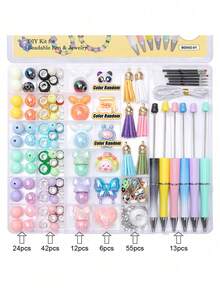 150pcs Beaded Keychain Making Set Includes Keychain, Plastic Beaded Pen With Colorful Beads, Tassel And Lobster Clasp For DIY Pen Keychain Beading Making Kit ﻿ - 彩色 - 查看 5