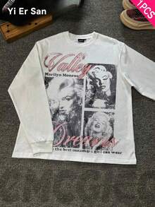 Yi Er San - Vintage White  Valley Dreams  Streetwear Tee  Casual Top, Men's Casual Long-Sleeved T-Shirt, Made Of 100% Cotton, Slightly Stretchy, Soft And Comfortable, It Is An Everyday Must-Have Item For Home, Outdoor And Gym, And Also A Great Gift - 白色 - 查看 1