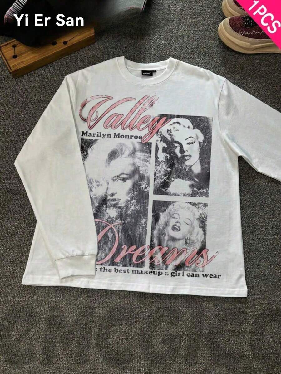 Yi Er San - Vintage White  Valley Dreams  Streetwear Tee  Casual Top, Men's Casual Long-Sleeved T-Shirt, Made Of 100% Cotton, Slightly Stretchy, Soft And Comfortable, It Is An Everyday Must-Have Item For Home, Outdoor And Gym, And Also A Great Gift - 白色 - 查看 1