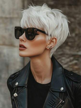 White Pixie Wig Short Straight, High Density, Heat Resistant, Breathable Rose Mesh Cap, 6 Inch White Straight Synthetic Wigs With Bangs, Versatile For Daily Party Music Festival&Carnival And Four Seasons Wear