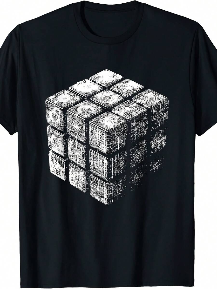 Magic Cube 3D Wireframe - Vintage Magic Cube Lover T-Shirt,Suitable As A Christmas Gift For Autumn And Winter - 款式22 - 查看 1