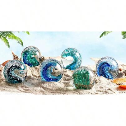 Blown Glass Figurines Ball Ocean Waves,Paperweight Glass Ball,Home Decor Collectible,Aquarium Decor,Office Decor Ocea...