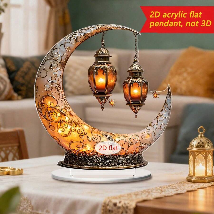 1/20个金色新月灯笼装饰品，适用于伊斯兰节日，多功能亚克力牌匾，是节日家居和厨房的完美装饰。 - 彩色 - 查看 1