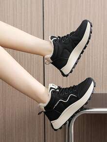 Women's High-Top Snow Boots, New Winter Style With Warm, Plush, Thick Soles, Chunky Sneakers, Casual Sports Multifunctional Running And Outdoor Shoes - Black - View 7