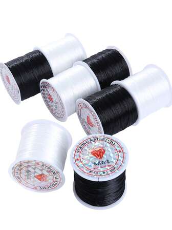 0.8毫米弹力绳，白色/黑色弹力手链绳，可拉伸串珠绳，适用于珠宝制作，适合DIY手链、项链、钥匙扣，耐用且富有弹性，适用于串珠工艺（60米）