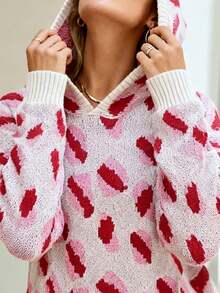 Women's Pullover Sweater, Leopard Print Hooded Knit Sweater With Graphic Print Design, Fashionable