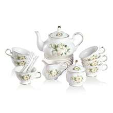Sweejar Home 21-Pieces Porcelain Tea Set, Vintage Floral Gift Tea Set, Tea Service For Adults, With Teapot, Sugar Bowl, Creamer Pitcher And Spoons, For Tea/Coffee, Suitable For Party - 茶花 - 查看 7