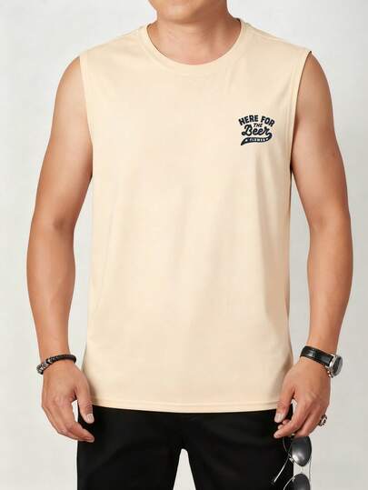 休闲街头风格 | 男士夏季无袖背心 | 卡通啤酒罐印花和“来喝啤酒”字样